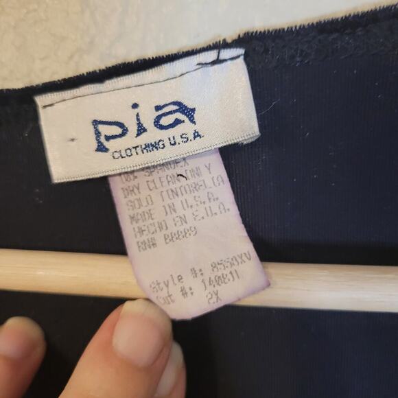 Vintage Pia Open Cardigan Womens 2XL Navy Crushed Velvet Velour Floral - Picture 3 of 6